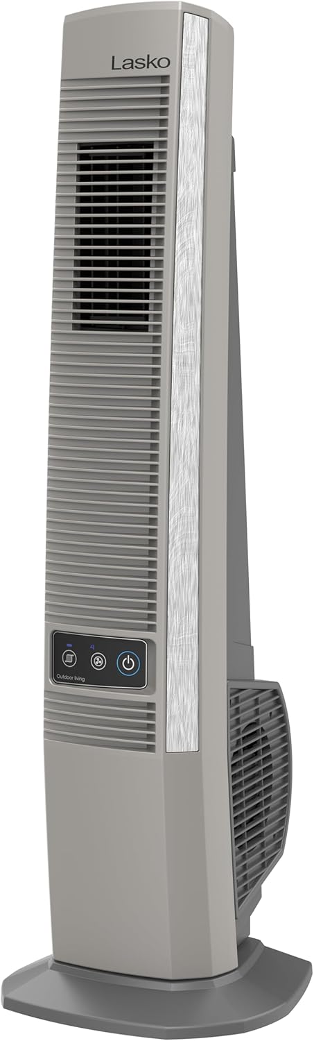 Lasko Outdoor Living Oscillating Tower Fan, for Decks, Patios and Porches, 10 Foot Power Cord, 4 Refreshing Speeds, 42", Beige, YF202