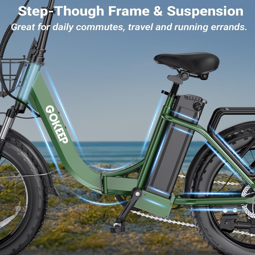 Electric Bike for Adults, Peak 1300W Motor, 75 Miles PAS Range, 52V 13Ah Removable Lithium Battery, Foldable Electric Bicycle, 20MPH 7-Speed Commuter Ebike, Max 330LBS, UL2849 Certified, Green