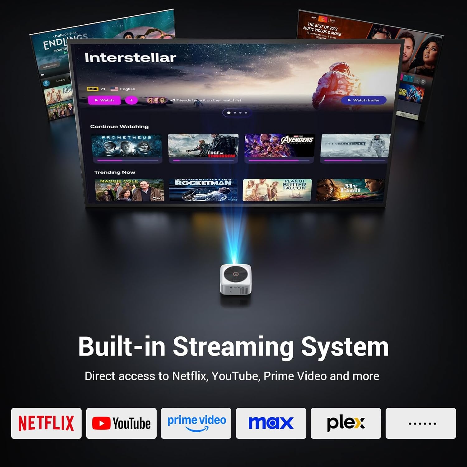 HAPPRUN 1500 ANSI Lumens Outdoor Projector with Built-in Streaming Apps, 4K Decoding Resolution, Auto Focus, Dolby Audio, Smart Projector with WiFi 6 and Bluetooth 5.2, Indoor Home Theater