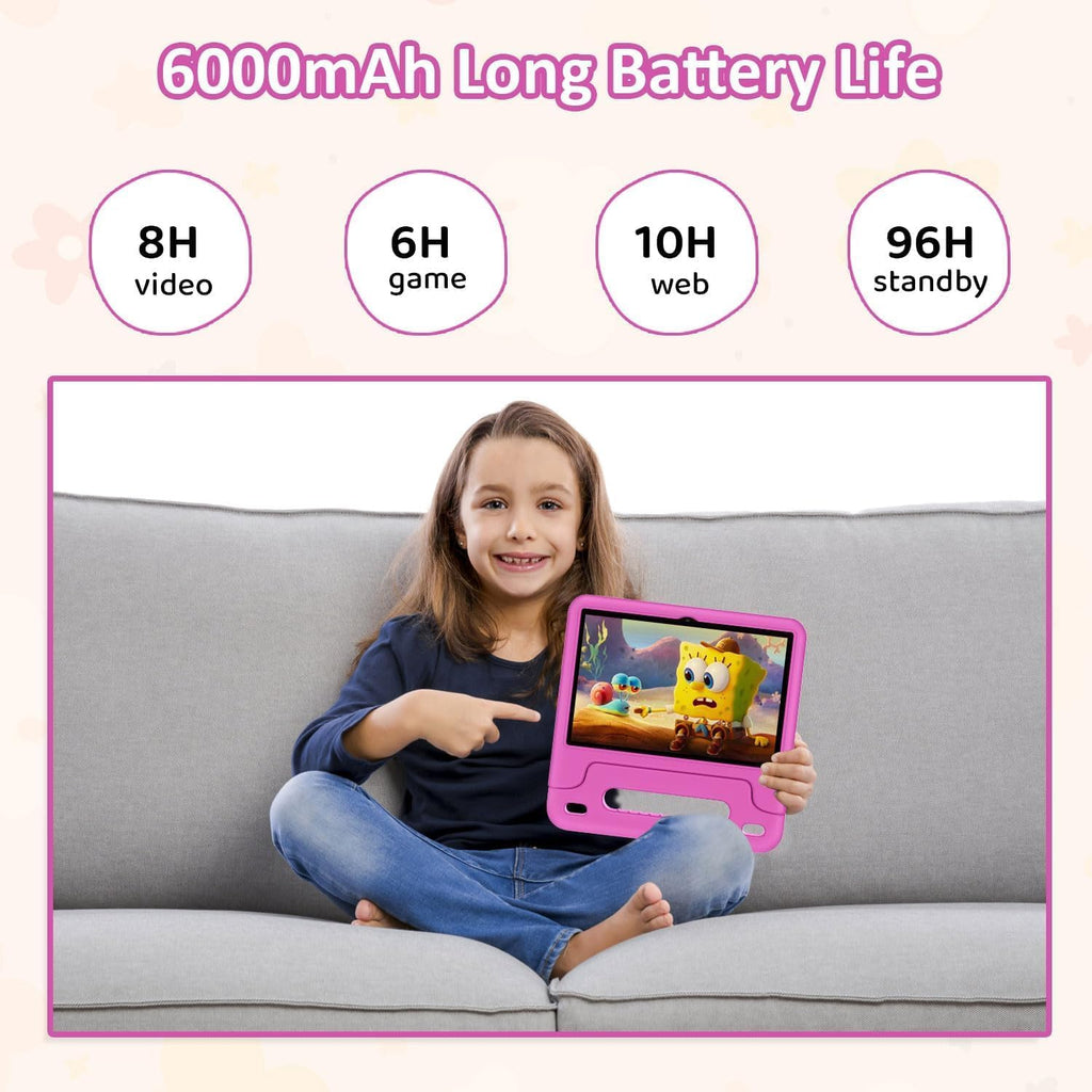WXUNJA Android 15 Kids Tablet, 2025 Upgraded 10.1 Inch Tablets with Octa-core Processor, 6000mAh Battery, Kid Space, Parental Control,Pre-Loaded Kids Apps, 2.4/5GHZ Dual WiFi, Case Included, Red