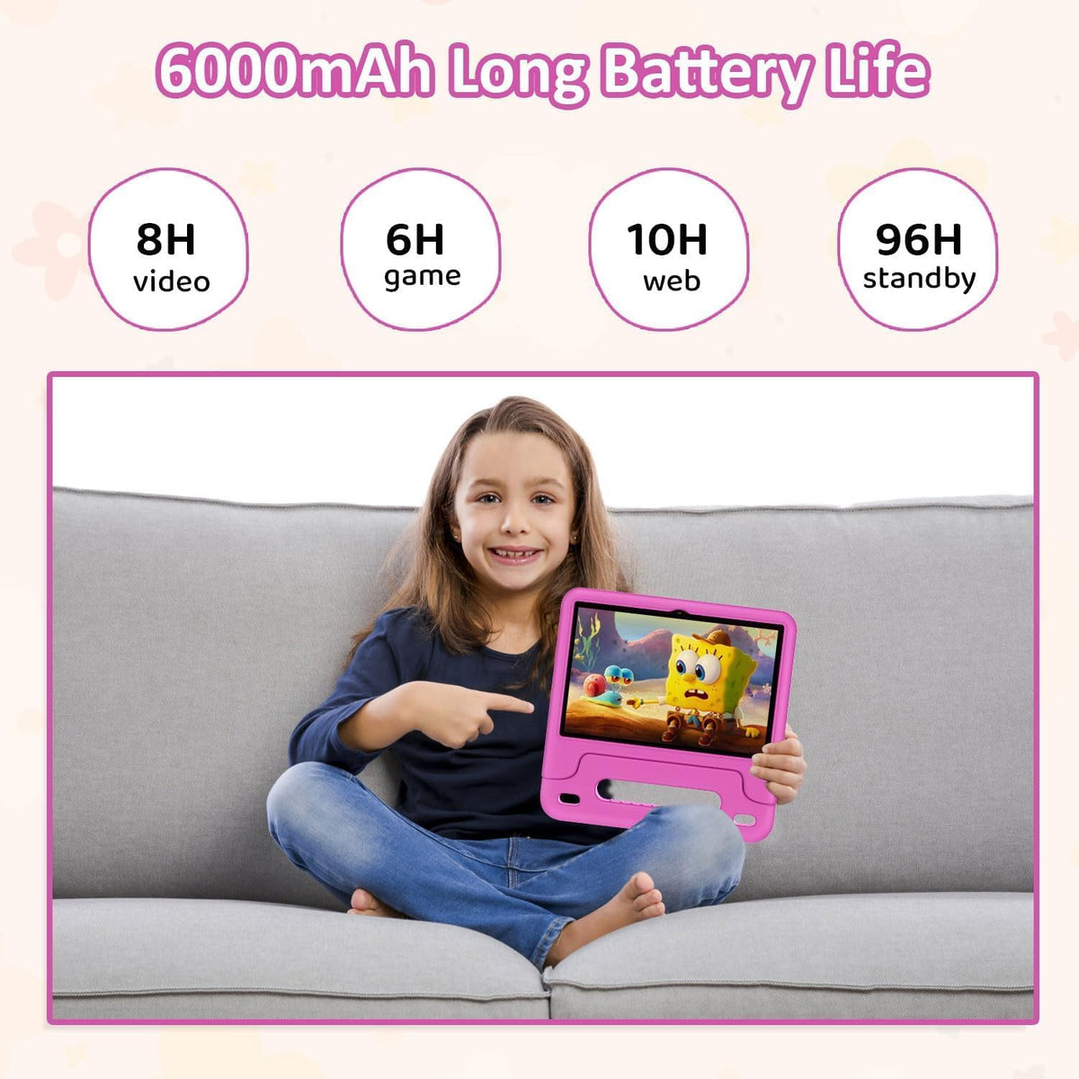WXUNJA Android 15 Kids Tablet, 2025 Upgraded 10.1 Inch Tablets with Octa-core Processor, 6000mAh Battery, Kid Space, Parental Control,Pre-Loaded Kids Apps, 2.4/5GHZ Dual WiFi, Case Included, Red