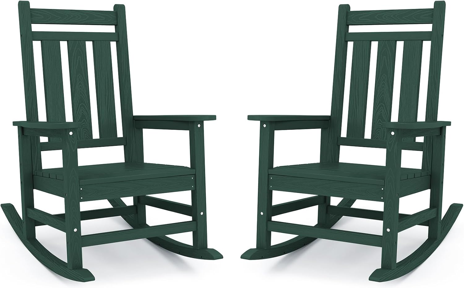 KINGYES Oversized Outdoor Rocking Chair Set of 2, All-Weather Patio Rocking Chairs for Porch, HDPE Outdoor Patio Recliner Rockers with High Back & Wide Seat for Garden, Lawn, Green