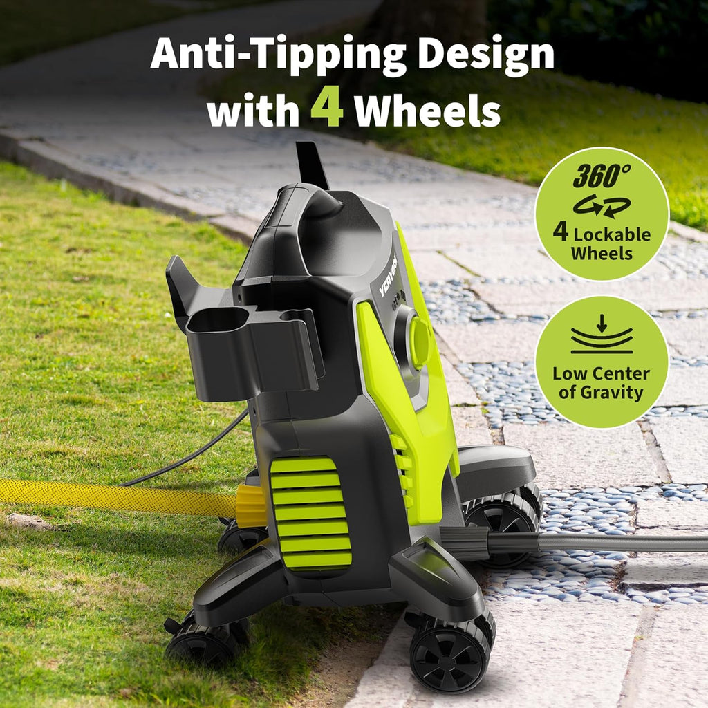 Yeryork Pressure Washer, 3500 PSI Power Washer with 4 Lockable Wheels, Steel Wand, 4 Quick Connect Nozzles, 500ml Foam Cannon, High Pressure Washer for Decks/Driveways/Cars Cleaning
