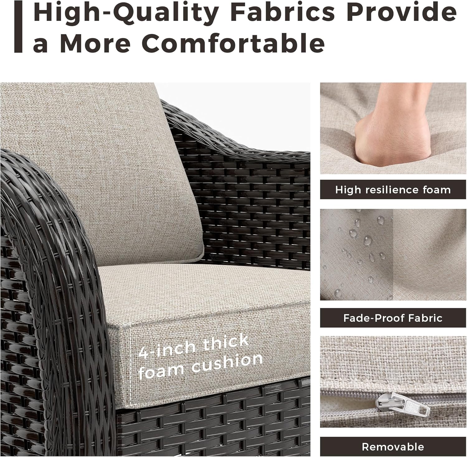 78" Wicker 3-seat Sofa, Outdoor Conversation Furniture, All-Weather Rattan Couch, Steel Frame Couch with Cushions for Garden, Poolside, Porch (Beige)