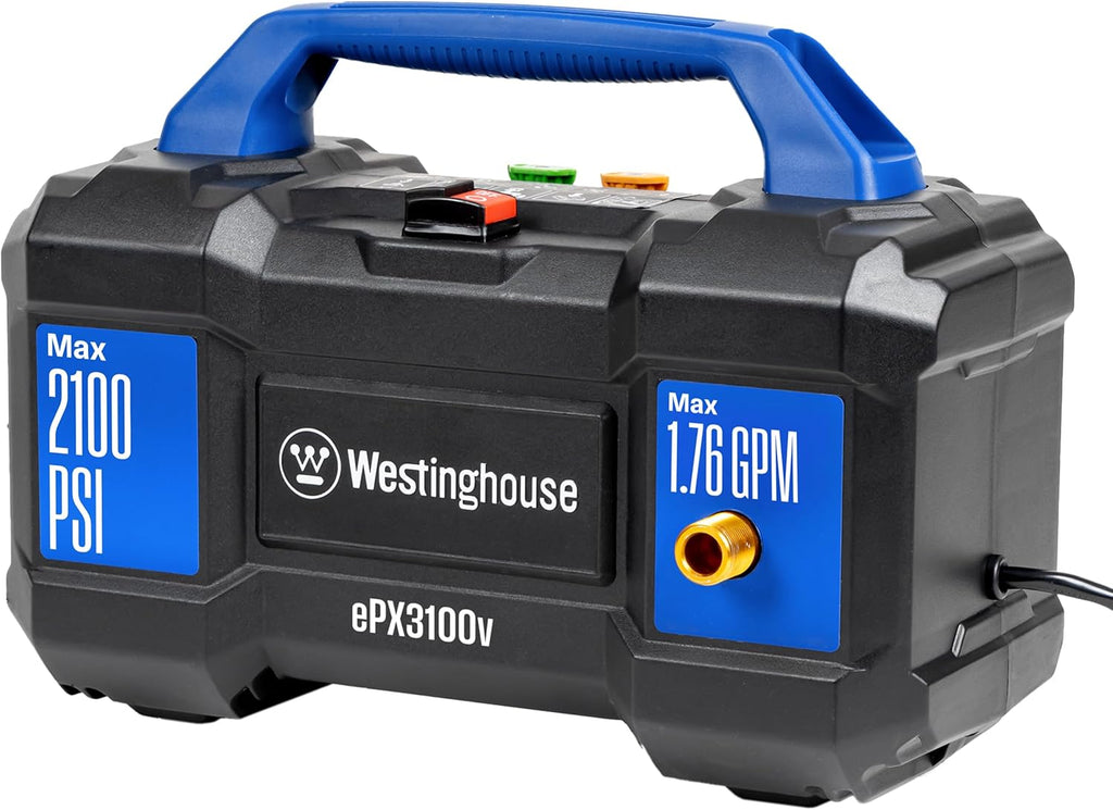 Westinghouse ePX3100v Electric Pressure Washer, 2100 Max PSI 1.76 Max GPM, Built-in Carry Handle, Detachable Foam Cannon, Pro-Style Steel Wand, 3-Nozzle Set, for Cars/Fences/Driveways/Home/Patios