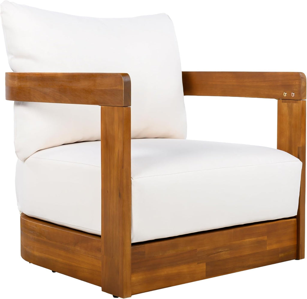 Christopher Knight Home Chloe Acacia Wood Lounge Chair Outdoor Set of 2, Curved Tub Design Accent Chairs with Weather Resistant Cushion, Comfy Low Profile Reading Seating for Backyard, Teak+ Beige