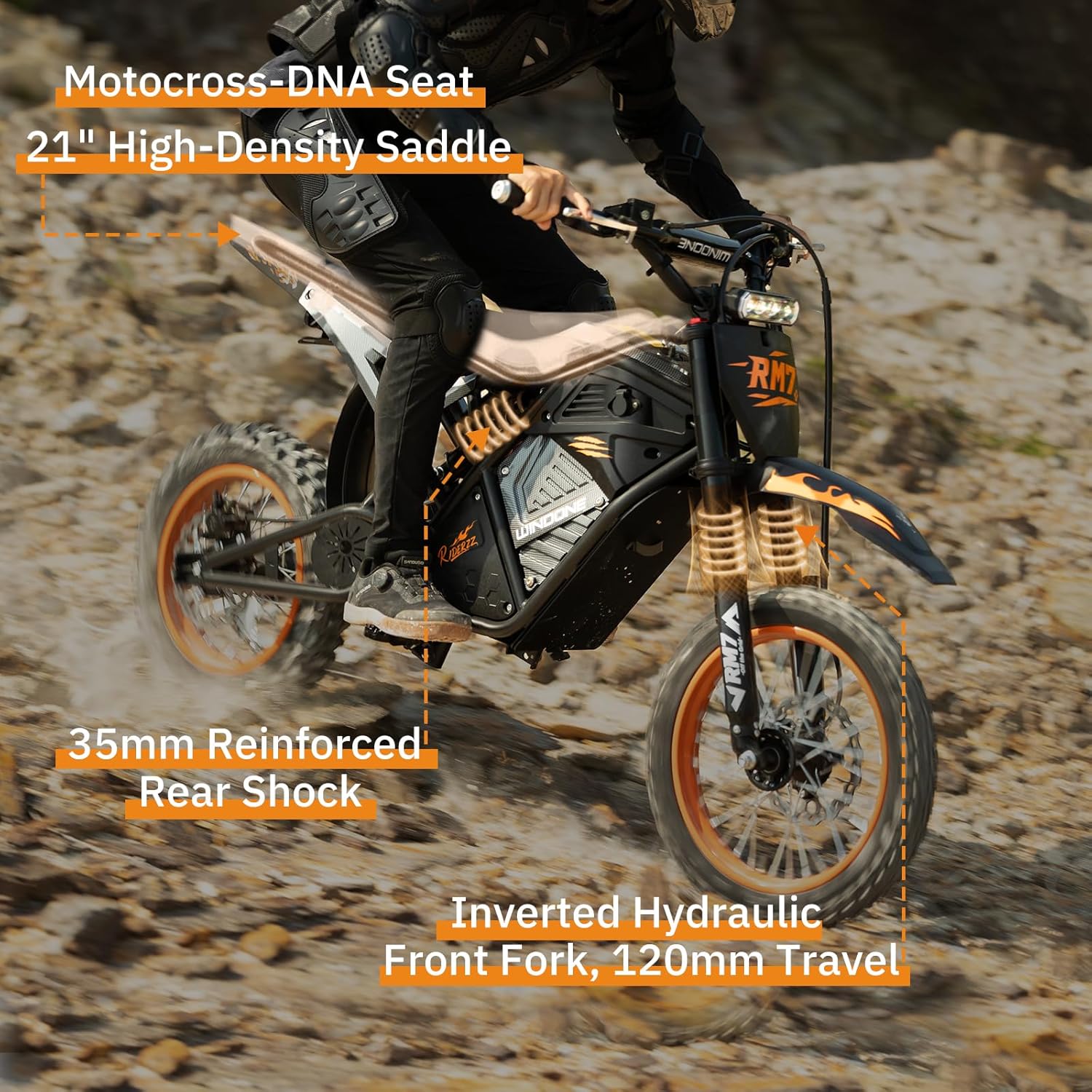 RM7 Electric Dirt Bike for Adults & Teens, 2200W Peak Ebike, 48V 22.5Ah, 37 MPH, 45 Miles, 14"/12" Tire Off-Road Electric Motorcycle, Dual Hydraulic Brakes, Fit Age 13+