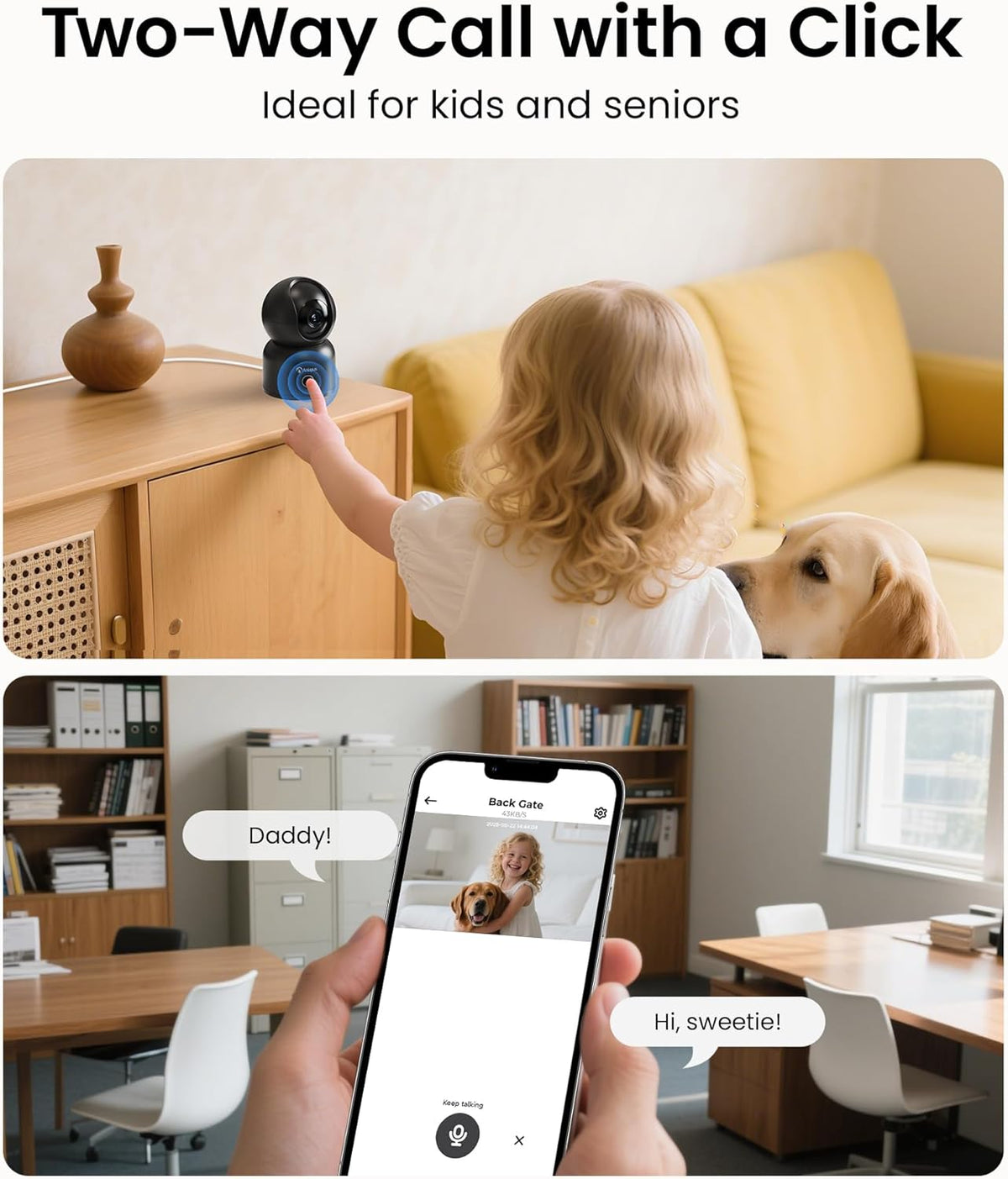 Anlapus A50 4K Pan/Tilt Home Indoor Security Camera, Plug-in WiFi Pet/Baby Monitor with One-Touch Call, AI Human/Pet/Face Tracking, 2.4/5 GHz, Two-Way Talk, Night Vision, 64G Memory Card Storage