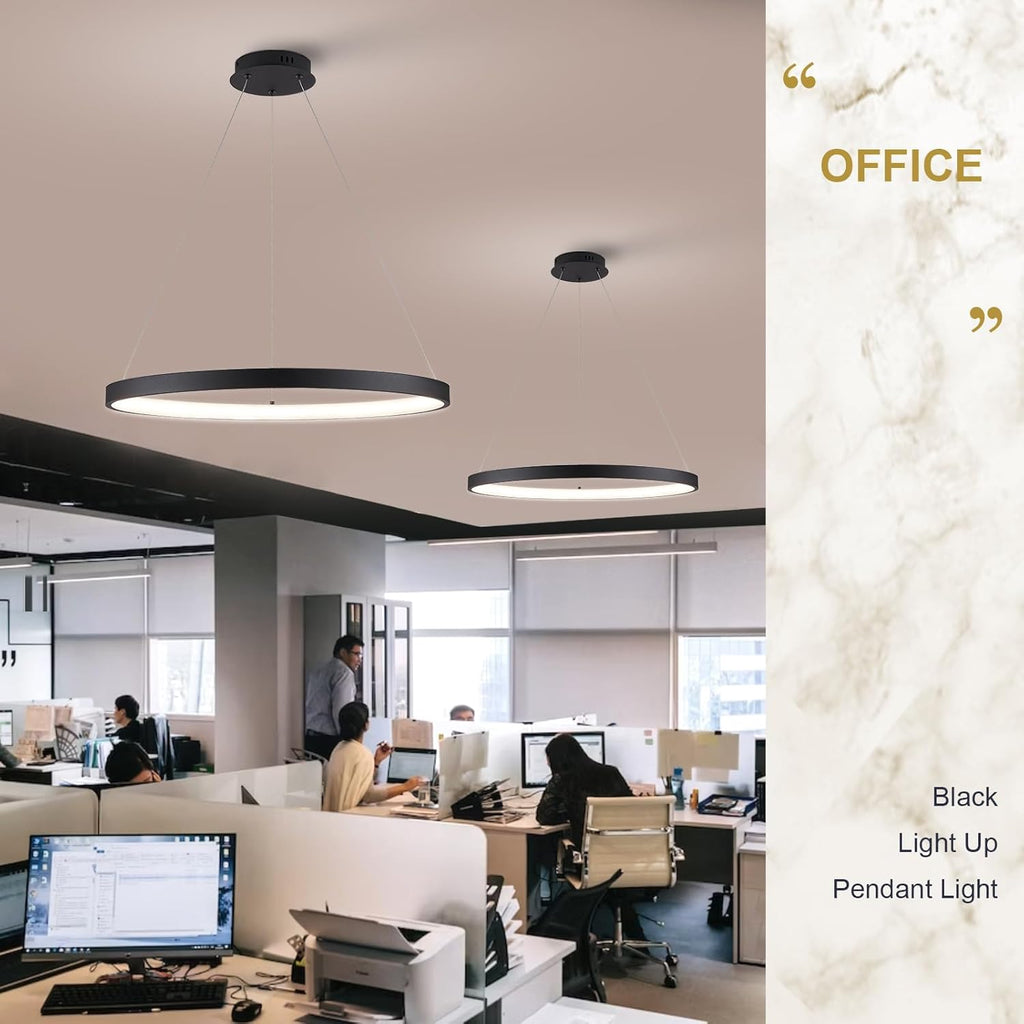 Modern LED Pendant Light Black Ring Chandelier 24" Dimmable Flush Mount Pendant Chandelier for Dinning Room Office Kitchen Living Room,3000-6500K