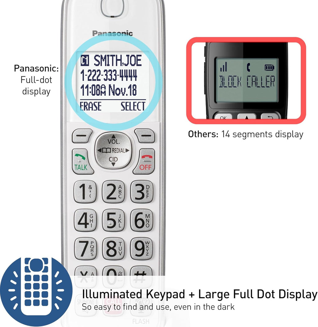 Panasonic Cordless Phone with Answering Machine, Link2Cell Bluetooth Home Phones, Voice Assistant and Advanced Call Blocking, Expandable System with 4 Handsets - KX-TGD864W (White)