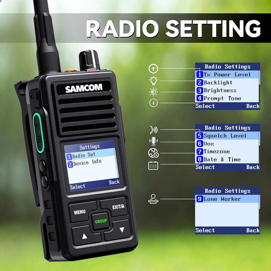 SAMCOM FPCN50A DMR Digital Two Way Radio 5W Long Range Walkie Talkie with GPS Tracking, Customizable Channels, IP67 Waterproof, Lone Worker,Emergency Button for Construction Security Industrial
