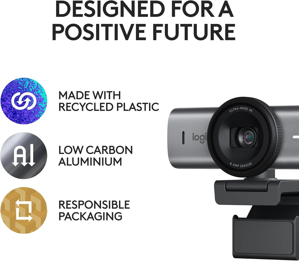 Logitech MX Brio Ultra HD 4K Webcam for Collaboration and Streaming, 1080p 60 FPS, Show Mode, Works with Microsoft Teams, Zoom, Google Meet, Nintendo Switch 2, Graphite