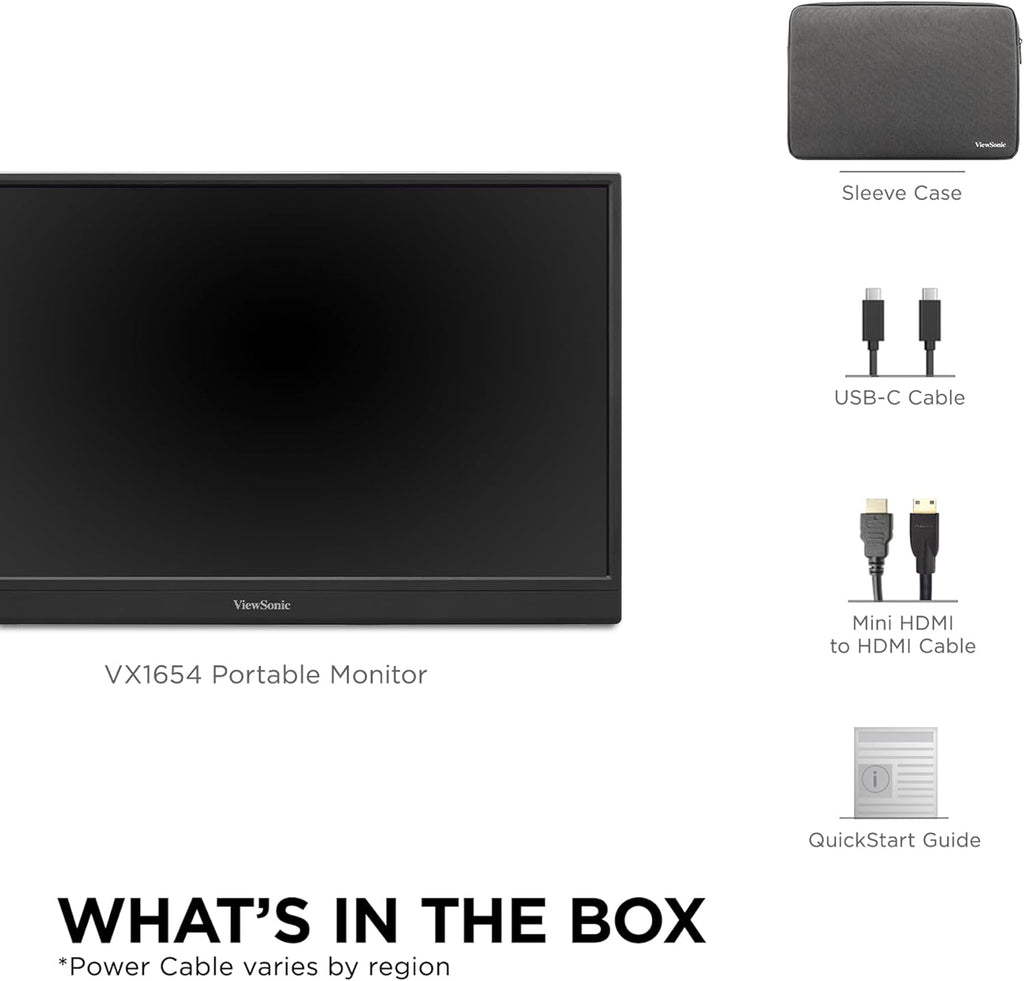 ViewSonic VX1654 16 Inch 1080p Portable IPS Gaming Monitor with 144Hz, AMD FreeSync, 2 Way Powered 60W USB C, Mini HDMI, and Built-in Stand with Protective Cover (Renewed)