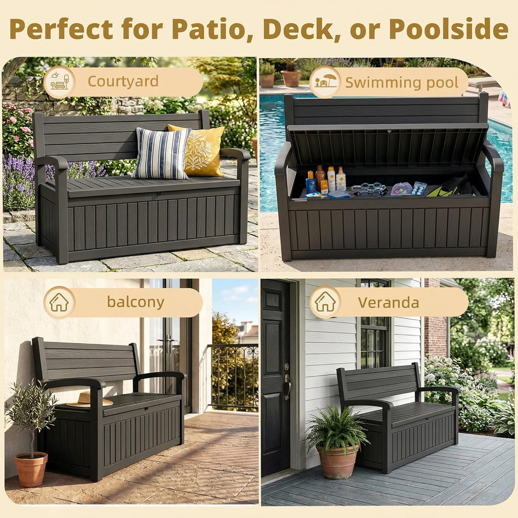 EFU Outdoor Storage Bench, Outdoor Bench with Storage, 80 Gallon Heavy-Duty&Waterproof Lockable Storage Bench Outdoor for Patio, Garden, Porch (Black)