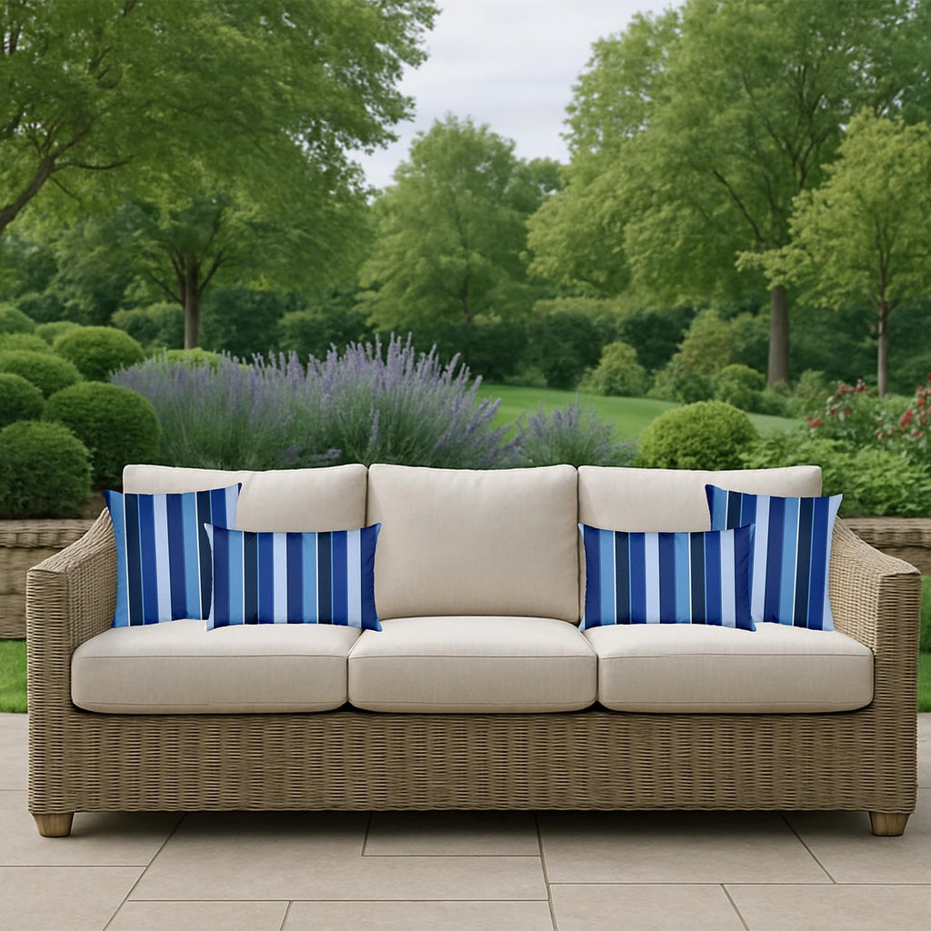 RSH DECOR: Sunbrella Lumbar & Square Pillows Set of 4 | 20" x 12" & 17" x 17" | Water and Fade-Resistant Performance Fabric | Outdoor Throw Pillows for Patio Furniture | Milano Cobalt