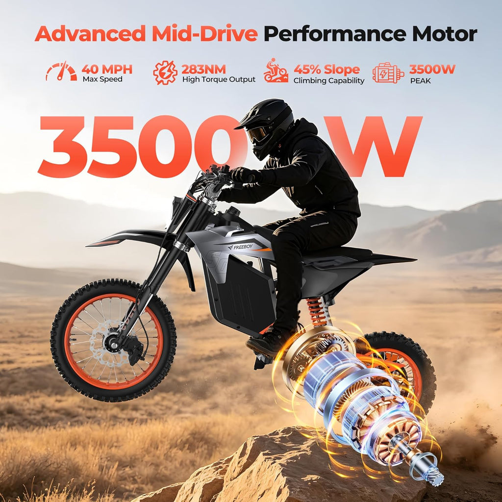 VAXEN Electric Dirt Bike for Teens & Adults, Motor 3500W Peak Mid-Drive, 40 Mph Max Speed, 48V 30AH Bttery E-Bike with 50 Miles Max Range, Off-Road E Dirt Bike with Hydraulic Nitrogen