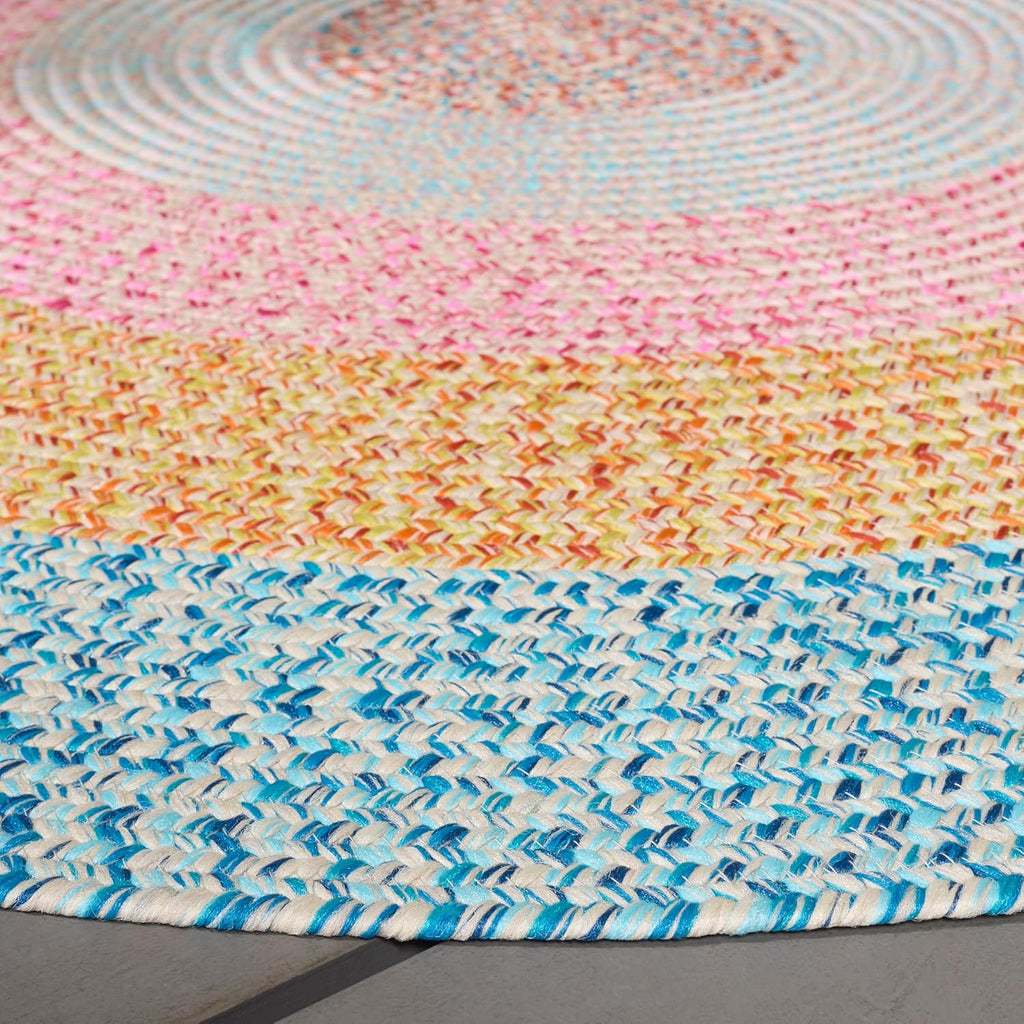 SAFAVIEH Washable Rug Outdoor Braided Collection - 6' x 9' Oval, Aqua & Pink, Handmade & Reversible, Non-Shedding & Easy to Clean, Ideal for Patio, Backyard, Mudroom (BRD318J)