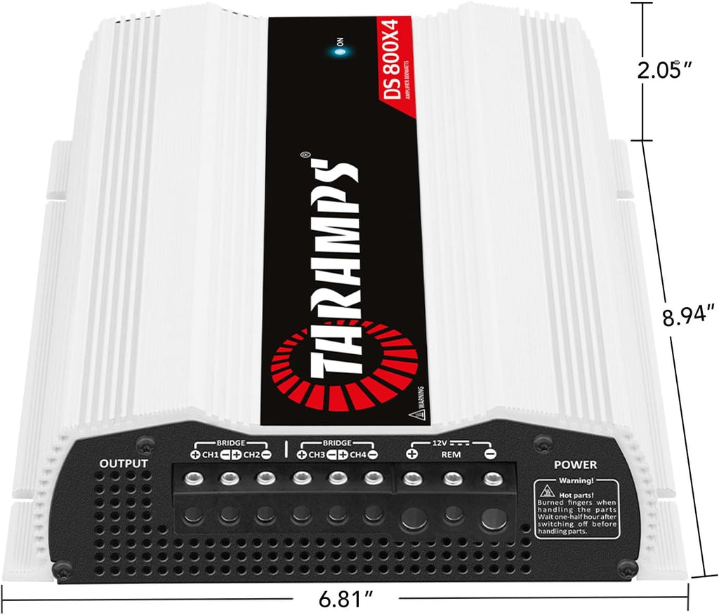 Taramps DS 800x4 1 Ohm 800 Watts RMS 4-Channel 200x4 RMS, Class D, Full Range, Crossover High / Low Pass Fixed, Bridgedable Car Audio Amplifier, White