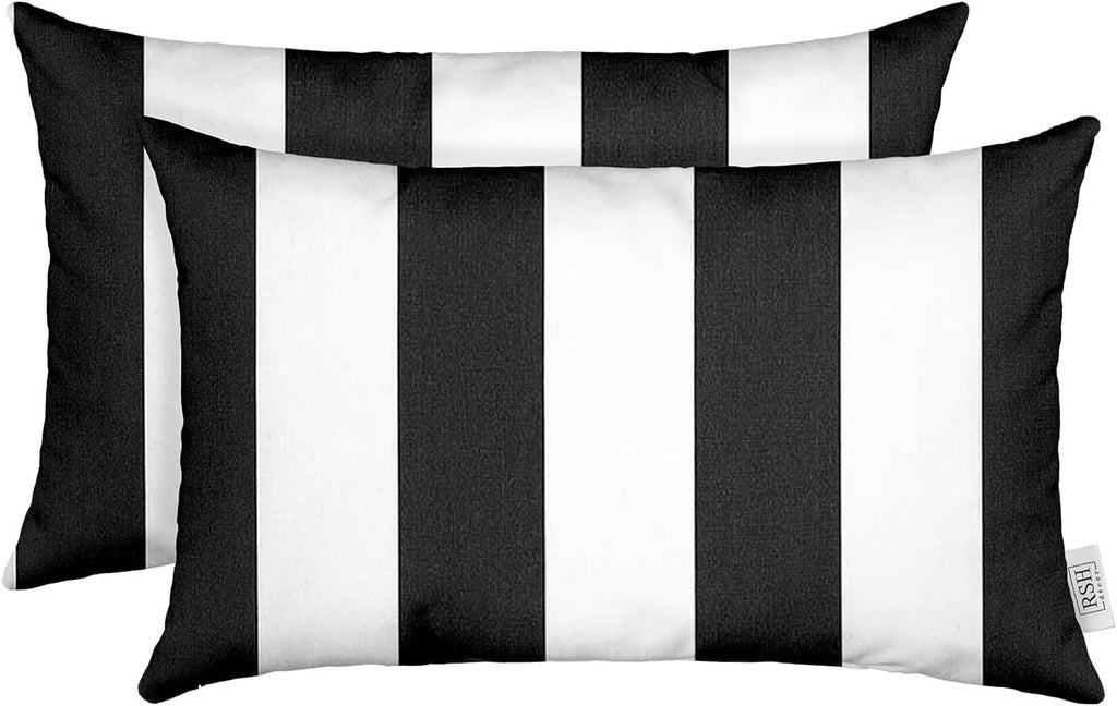 RSH DECOR: Sunbrella Lumbar Throw Pillows Set of 2 | 20" x 12" | Water and Fade-Resistant Performance Fabric | Outdoor Pillow Covers with Down-Alternative Inserts | Cabana Classic