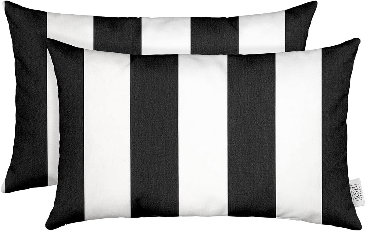 RSH DECOR: Sunbrella Lumbar Throw Pillows Set of 2 | 20" x 12" | Water and Fade-Resistant Performance Fabric | Outdoor Pillow Covers with Down-Alternative Inserts | Cabana Classic
