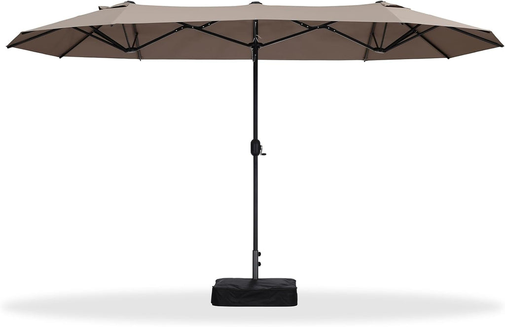 PURPLE LEAF 13ft Patio Market Umbrella with Base Double-Sided Rectangle Outdoor Table Sun Umbrellas with Crank 12 Heavy Duty Sturdy Ribs for Pool Beach Deck Backyard Taupe