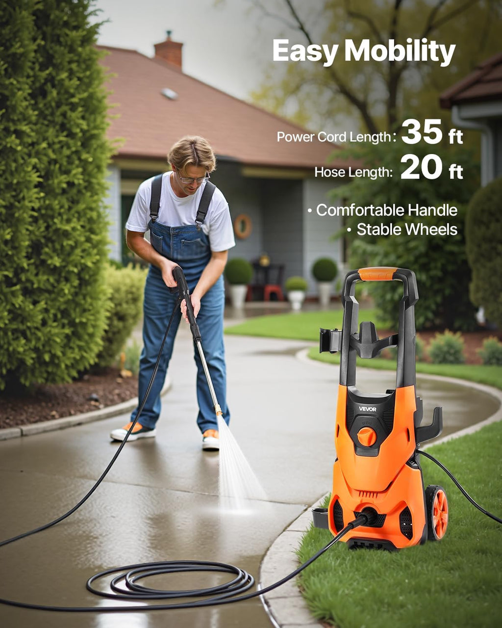 VEVOR Electric Pressure Washer, Max 4200 PSI 2.8 GPM, High-Power Cleaner with Foam Cannon & 4 Nozzles for Driveways, Cars, Fences, Patios, Home Cleaning