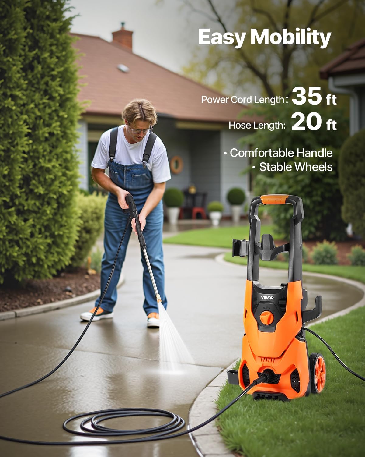 VEVOR Electric Pressure Washer, Max 4200 PSI 2.8 GPM, High-Power Cleaner with Foam Cannon & 4 Nozzles for Driveways, Cars, Fences, Patios, Home Cleaning