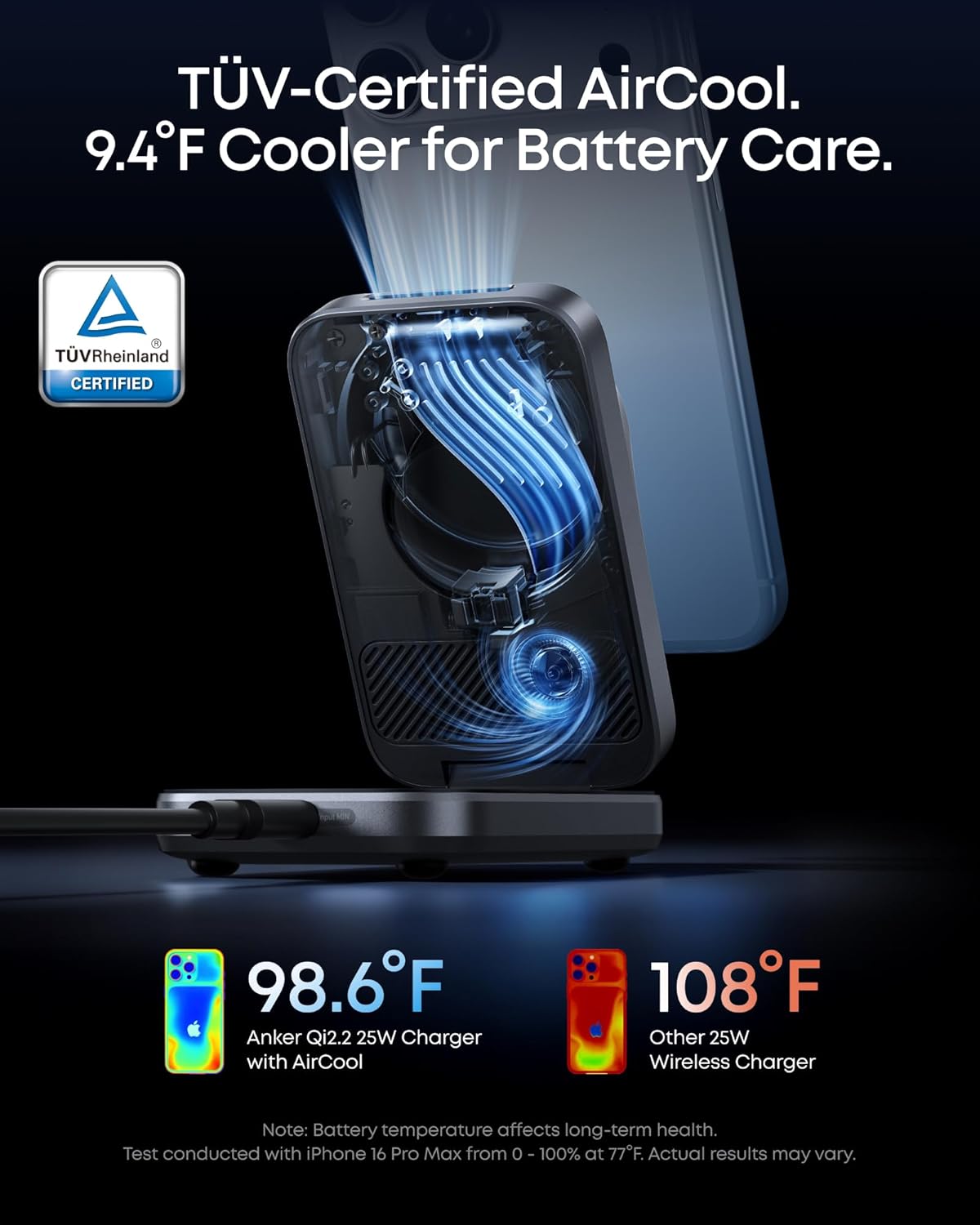 Anker Prime 3-in-1 Charging Station, AirCool Wireless Charger, 25W Qi2.2-Certified Palm-Sized Foldable MagSafe Charger Compatible with iPhone 17, Apple Watch, AirPods (Non-Battery, with Adapter)