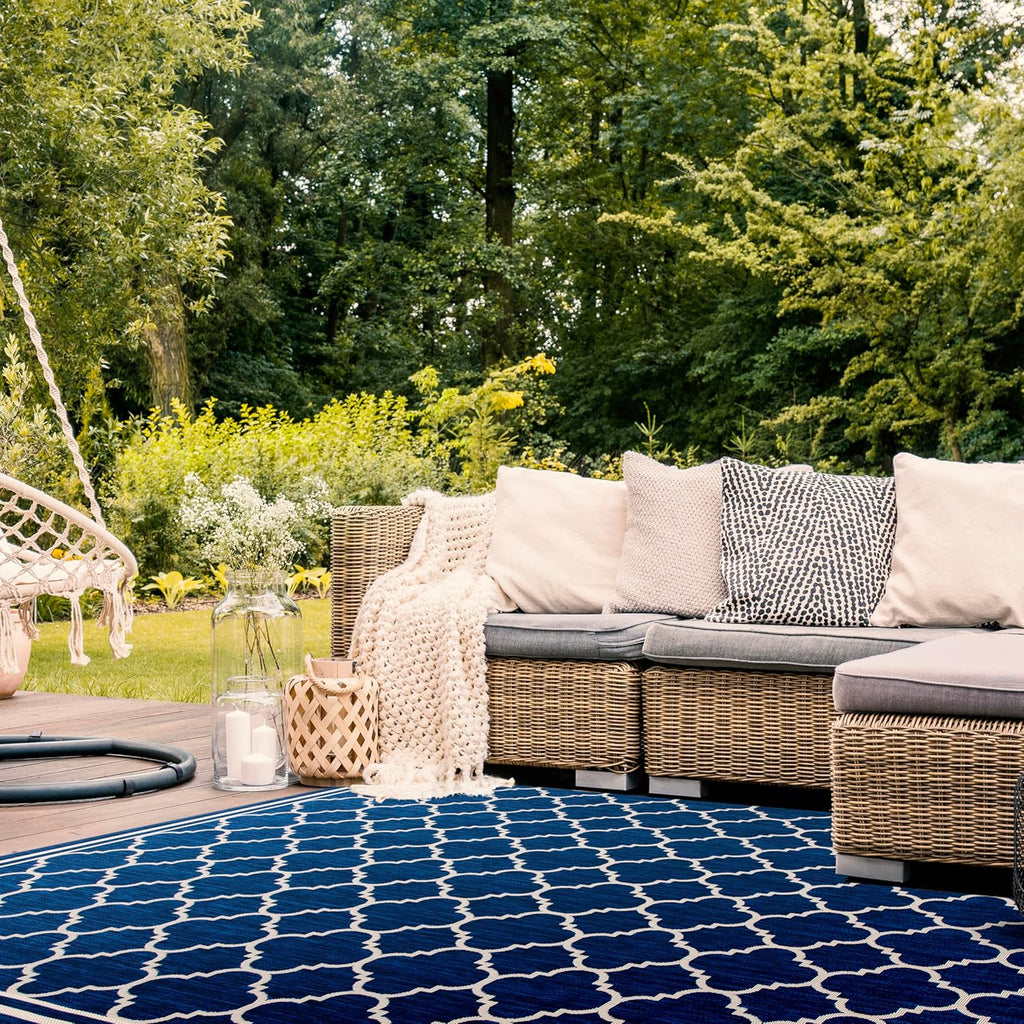 SAFAVIEH Courtyard Collection 8' x 11' Navy/Beige CY6918 Trellis Indoor/ Outdoor Splashproof Easy Scrubbing Patio Backyard Mudroom Area Rug