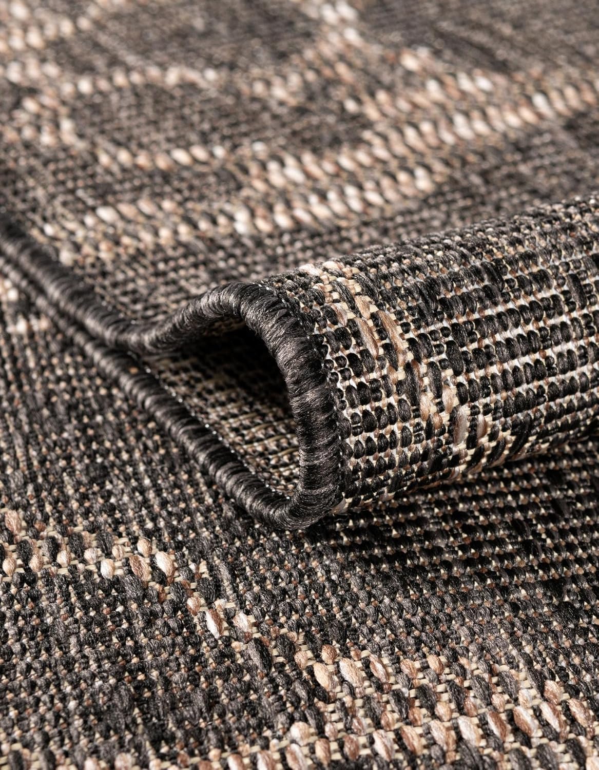 Rugs.com - Outdoor Coastal Rug – 5' 3 x 7' 1 Black Indoor/Outdoor Rug Easy-Clean Flatweave Perfect for Patio Deck and Porch
