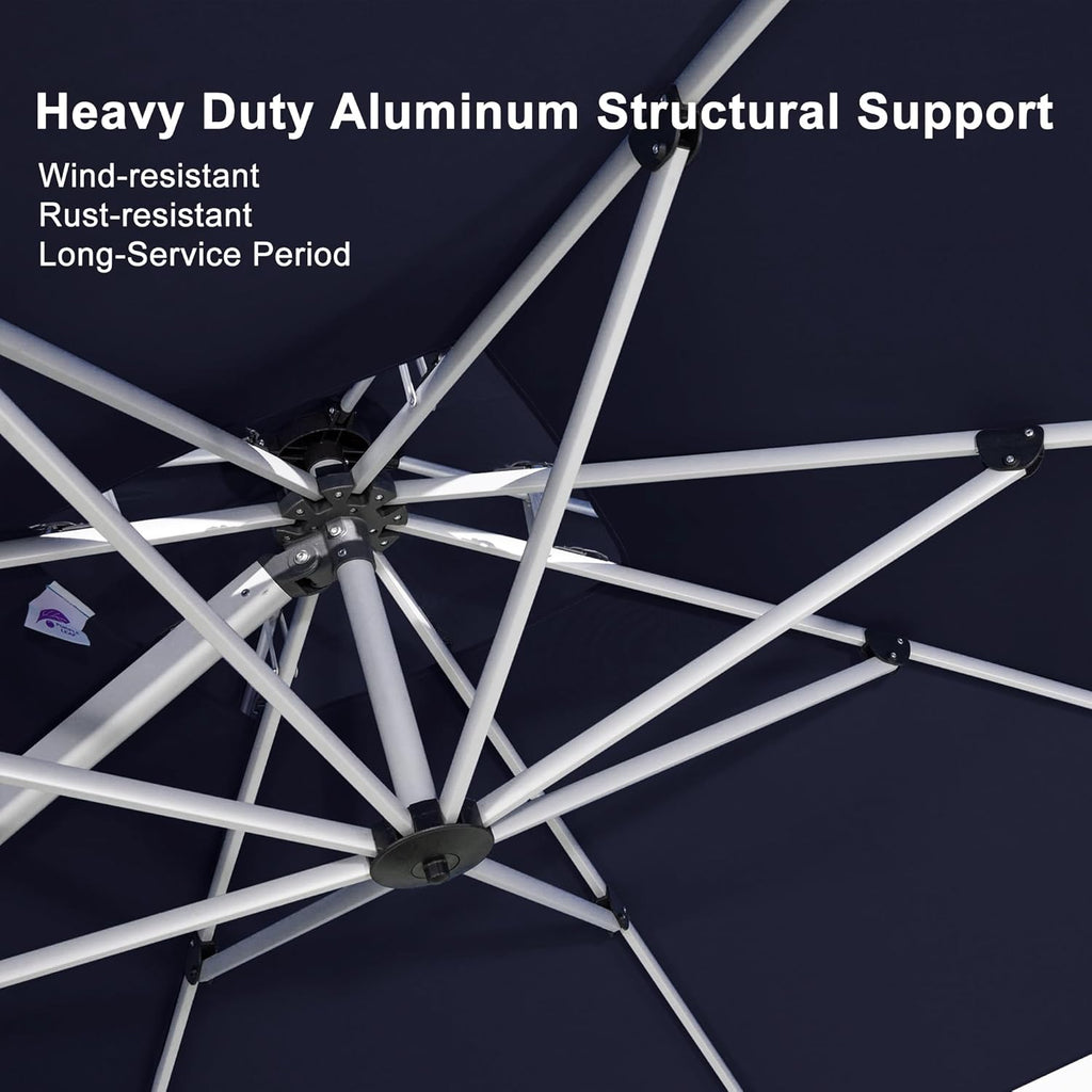 PURPLE LEAF 10ft Patio Umbrella Outdoor Square Umbrella Large Cantilever Umbrella Windproof Offset Heavy Duty Sun for Garden Deck Pool Patio, Navy Blue