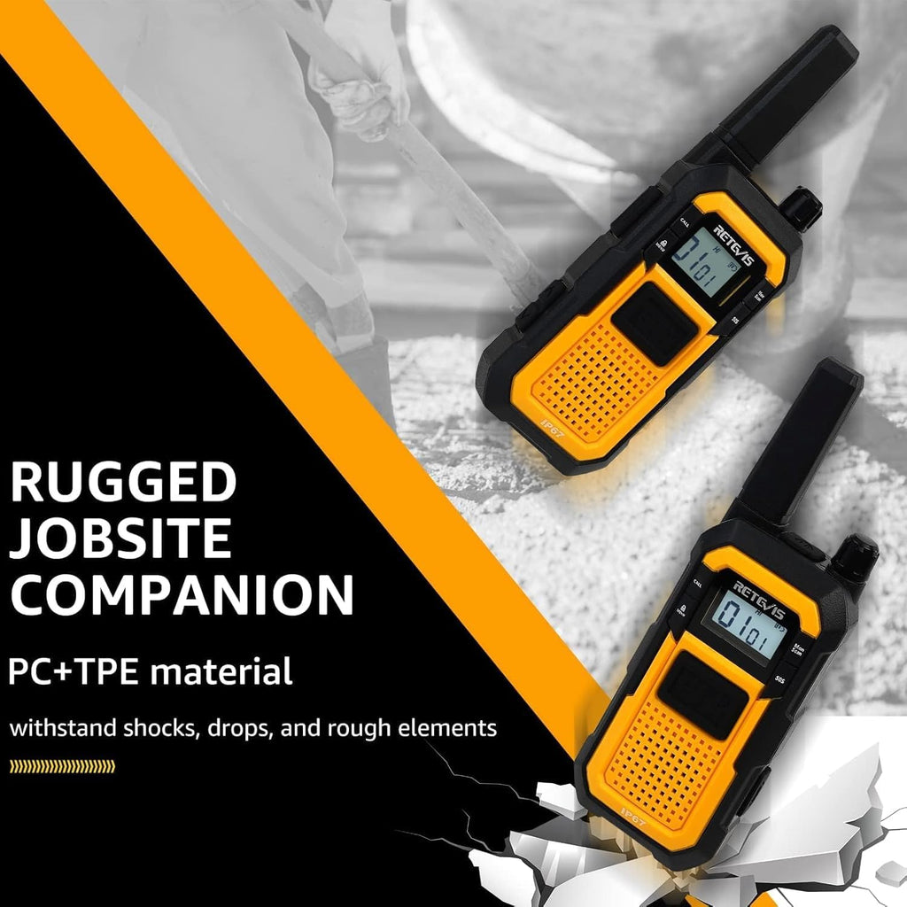 Retevis RB48 Walkie Talkies Long Range, 2 Way Radio with Shoulder Mic, IP67 Waterproof, 2000mAh, Vibration Reminder, Emergency, NOAA, Heavy Duty Two Way Radios(4 Pack)