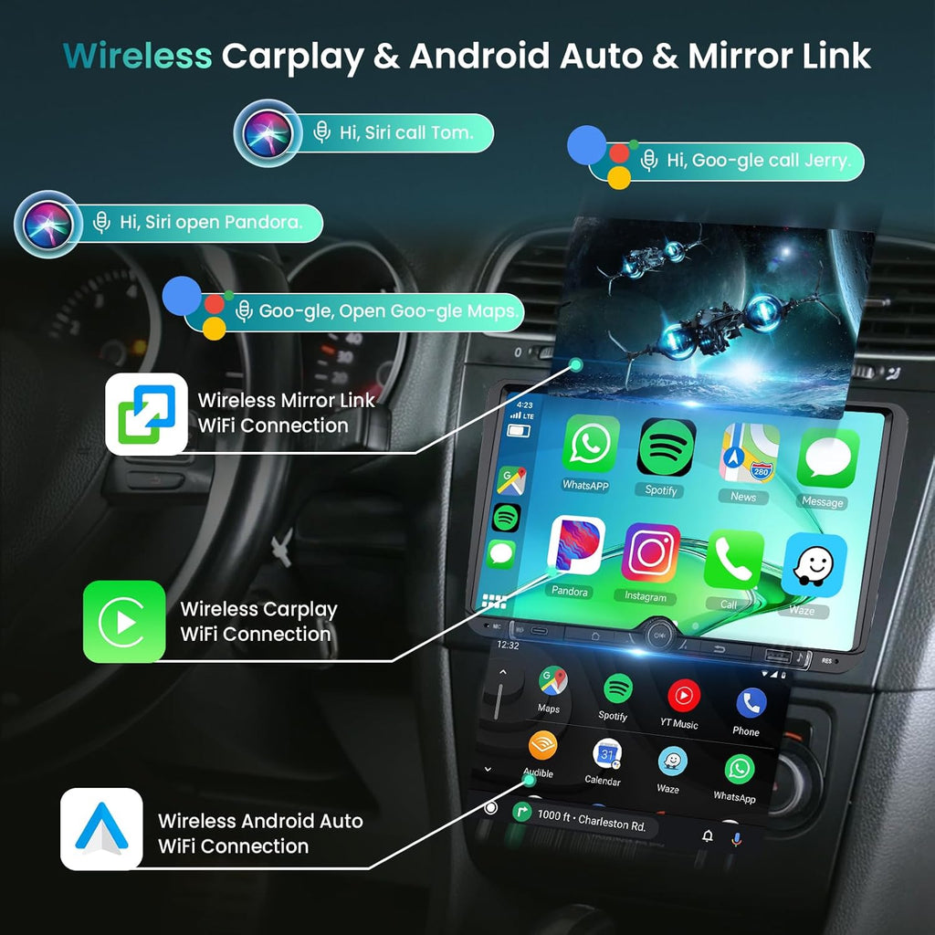 Hodozzy 4G+64G Radio for Volkswagen VW Jetta Passat Golf Beetle Polo Caddy Tiguan Touran for SEAT for Skoda with Wireless CarPlay Android Auto, 9 Inch Car Radio with Bluetooth,GPS,WiFi,Camera