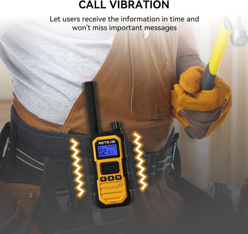 Retevis RB48 Plus Heavy Duty Walkie Talkies with Earpiece, IP67 Waterproof Two Way Radios, Long Range 2 Way Radio, Group Call, VOX, SOS, NOAA (4 Pack)