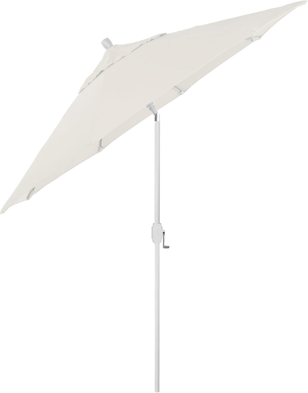 California Umbrella 12-Year-Non-Fading, 9Ft Premium Sunbrella Patio Umbrella, Hand-Crank, Button-Tilt, White Frame, Natural Fabric