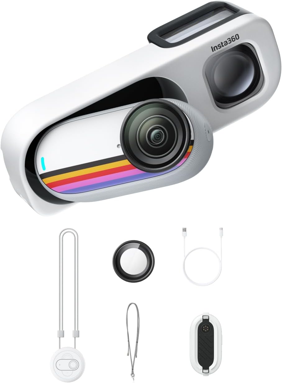 Insta360 GO 3S Retro Bundle Special Edition 128GB White - Small 4K Vlogging Camera, Hands-Free POV Cam, Retro Filters, 4K30fps, Extra Bttery, Lightweight Wearable Vlog Camera for Street & Daily Shots