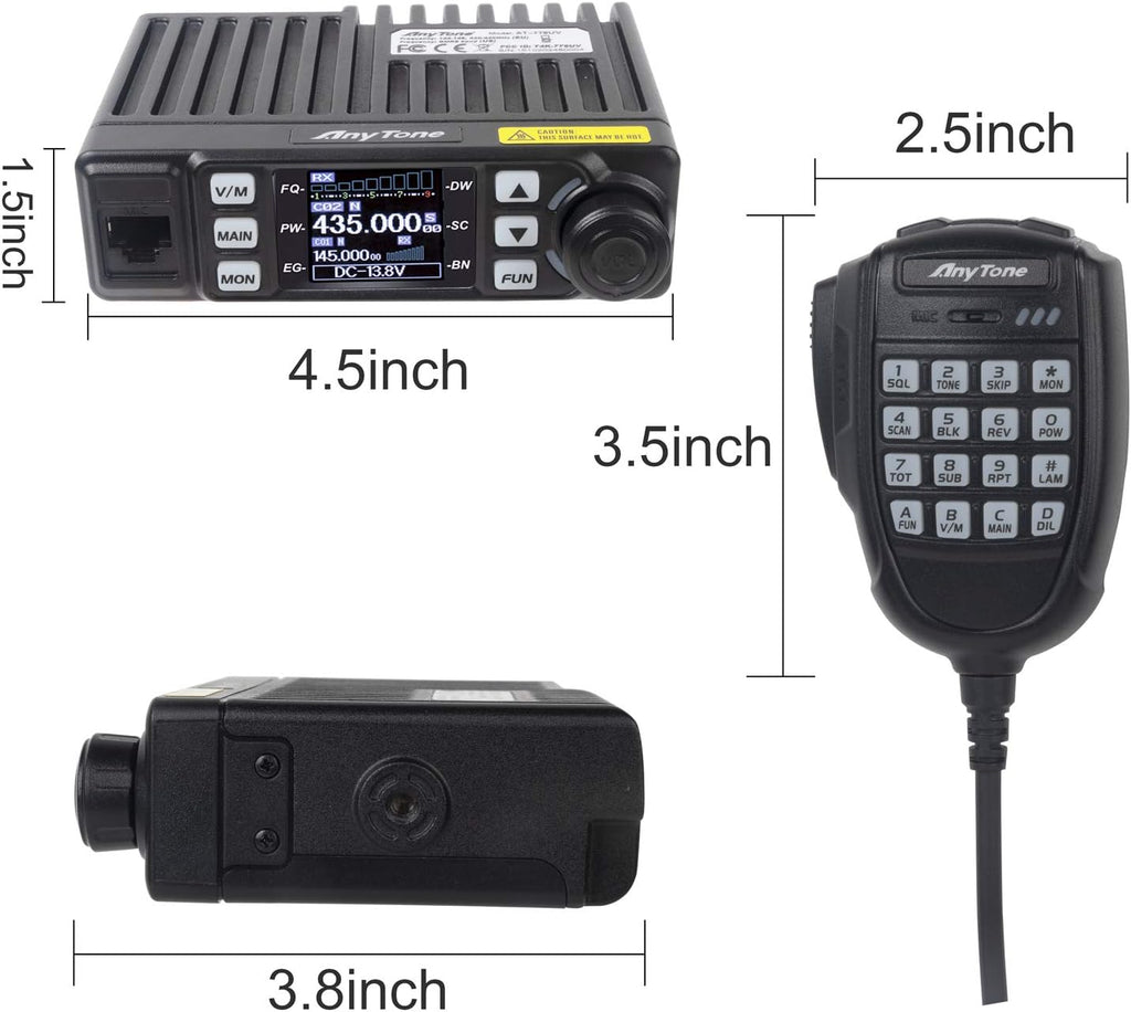 AnyTone Mini Size Dual Band Transceiver Mobile Radio VHF/UHF Two Way Radio AT-779UV for Car Vehicle Black