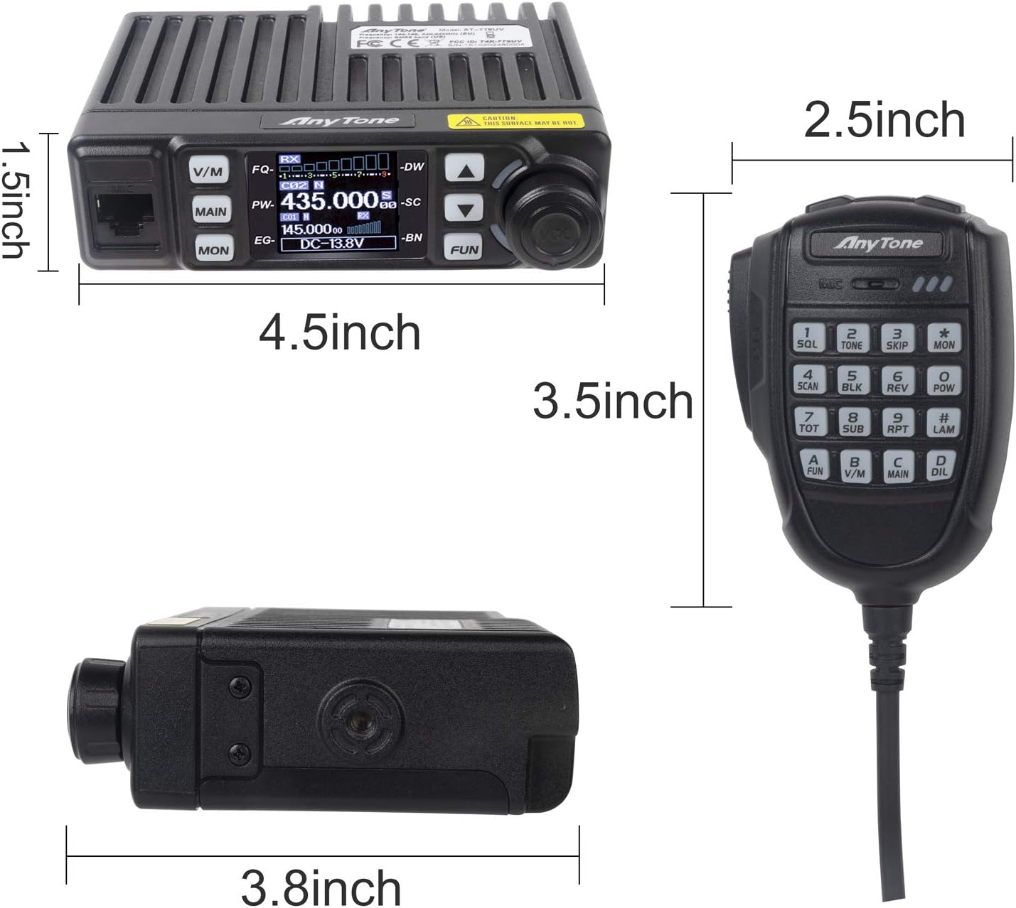 AnyTone Mini Size Dual Band Transceiver Mobile Radio VHF/UHF Two Way Radio AT-779UV for Car Vehicle Black