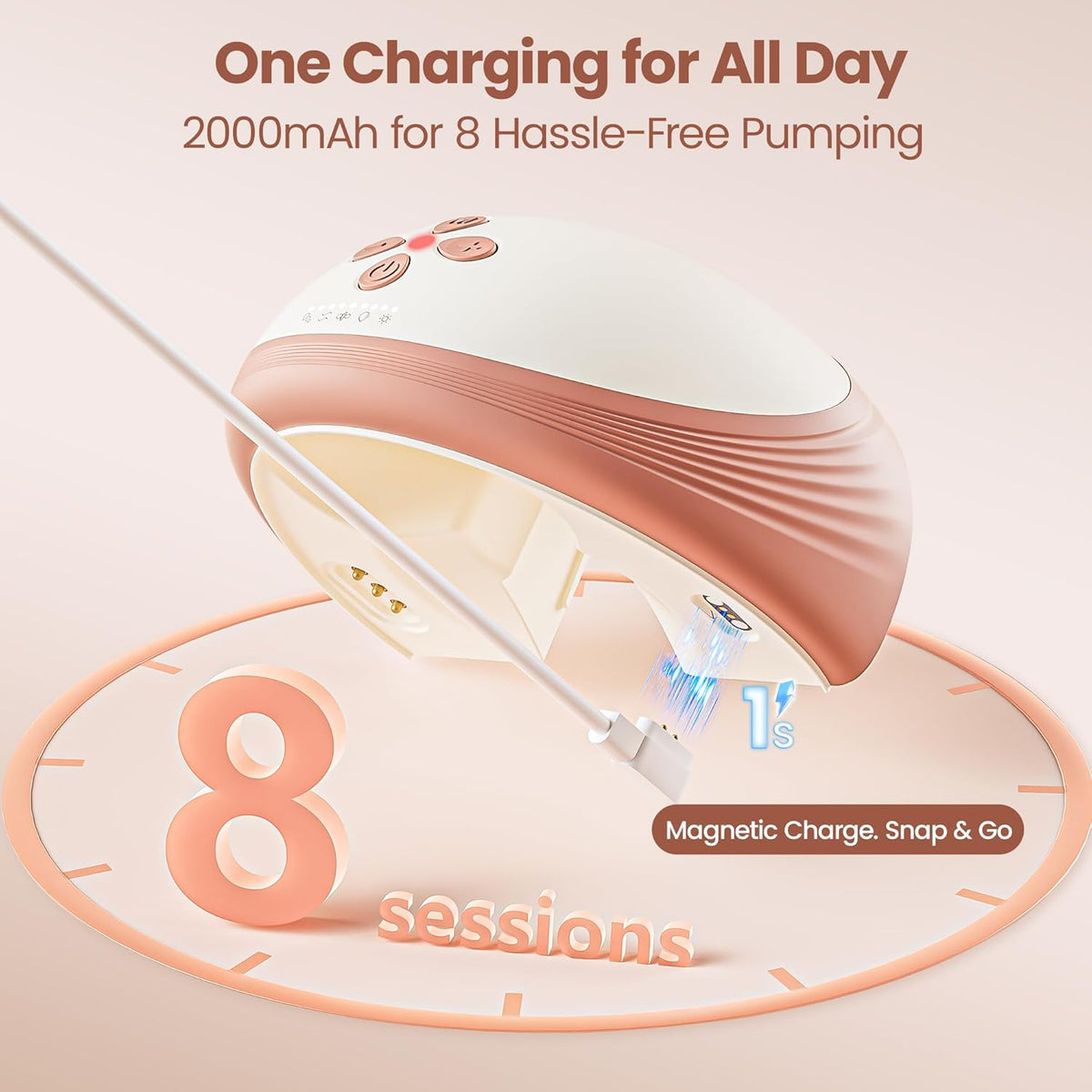 Heated Wearable Breast Pump Hands-Free, Portable Electric Breastfeeding Pump, 4 Modes & 9 Levels, Innovated Heating Tech with Strong Battery & Hospital-Grade Suction, 19/21/24mm Flange Inserts