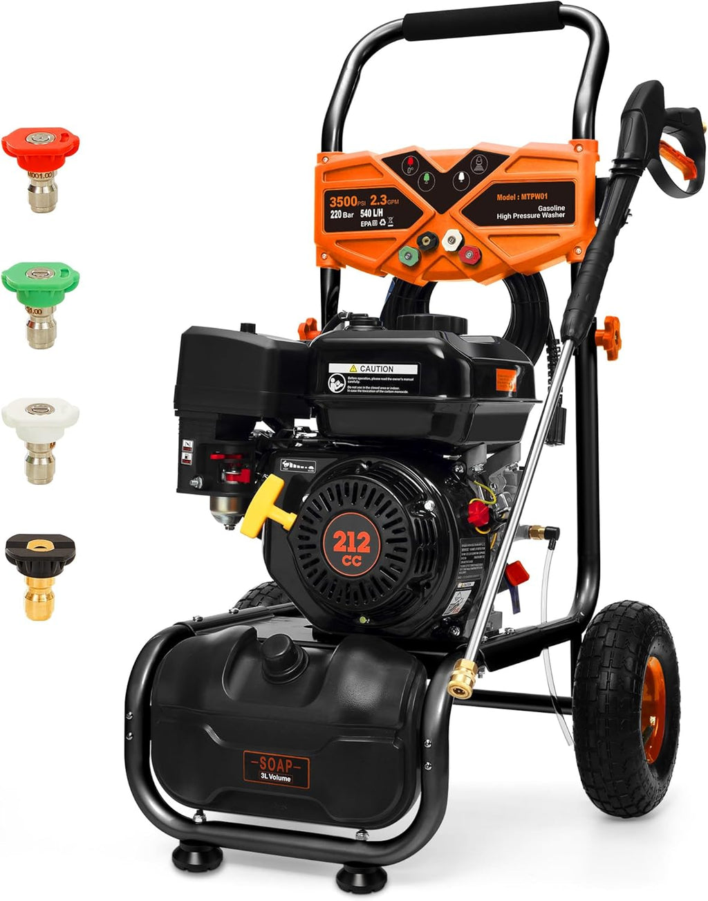 Gas Powered Pressure Washer 3500 PSI - 2.3 GPM Heavy Duty High Power Washer,212CC 7HP Engine with 25Ft Pressure Hose, Axial Aluminum Pump, Soap Tank, 4 Quick Connect Nozzle (Coral)