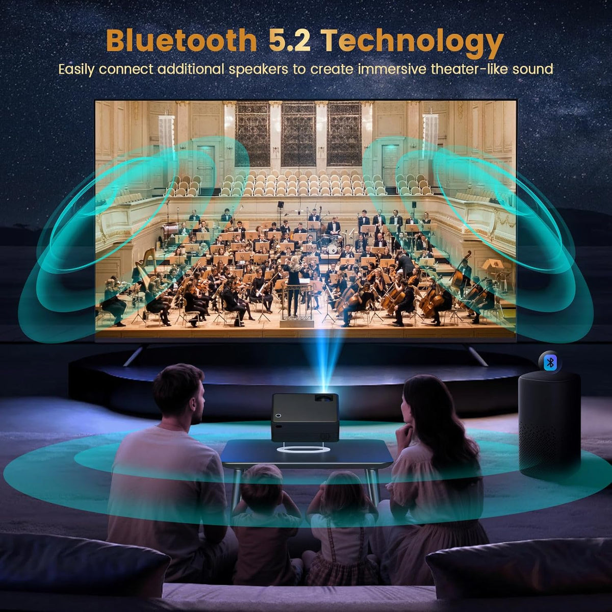 Projector with WiFi and Bluetooth, Native Full HD 1080P Bluetooth Mini Projector,4K Support,Video Projector for Home Theater, Compatible with Smartphone, HDMI, USB, AV, Fire Stick, PS5