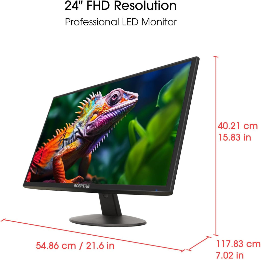 Sceptre 24-inch Prime Monitor Thin 1080p LED Monitor 99% sRGB 2x HDMI VGA Build-in Speakers, Machine Black (E248W-19203R 2025 Series)