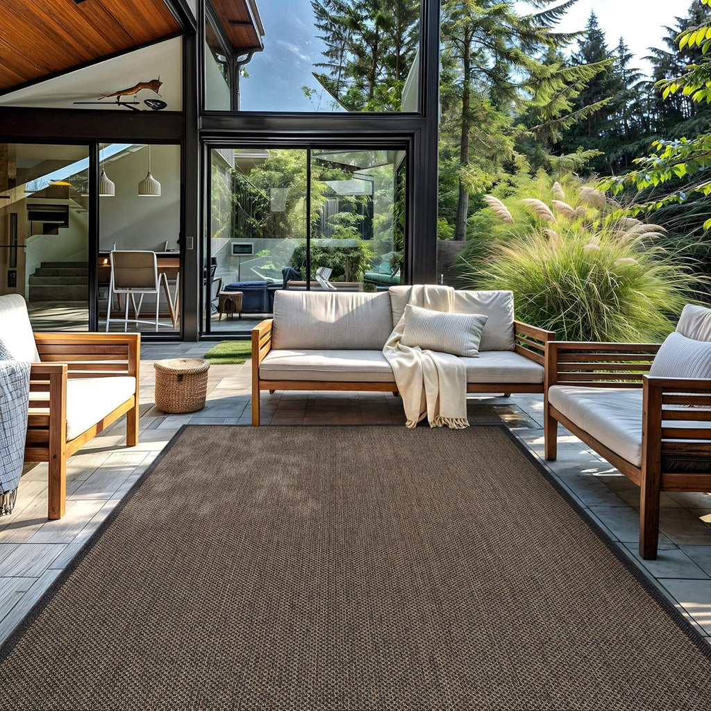 Rugshop Diamond Grid Indoor Outdoor Flat Woven Area Rug,Natural Jute-Style, Easy-Care Patio Rug for Backyard Porch Deck Balcony, 9' x 12' Dark Gray/Natural