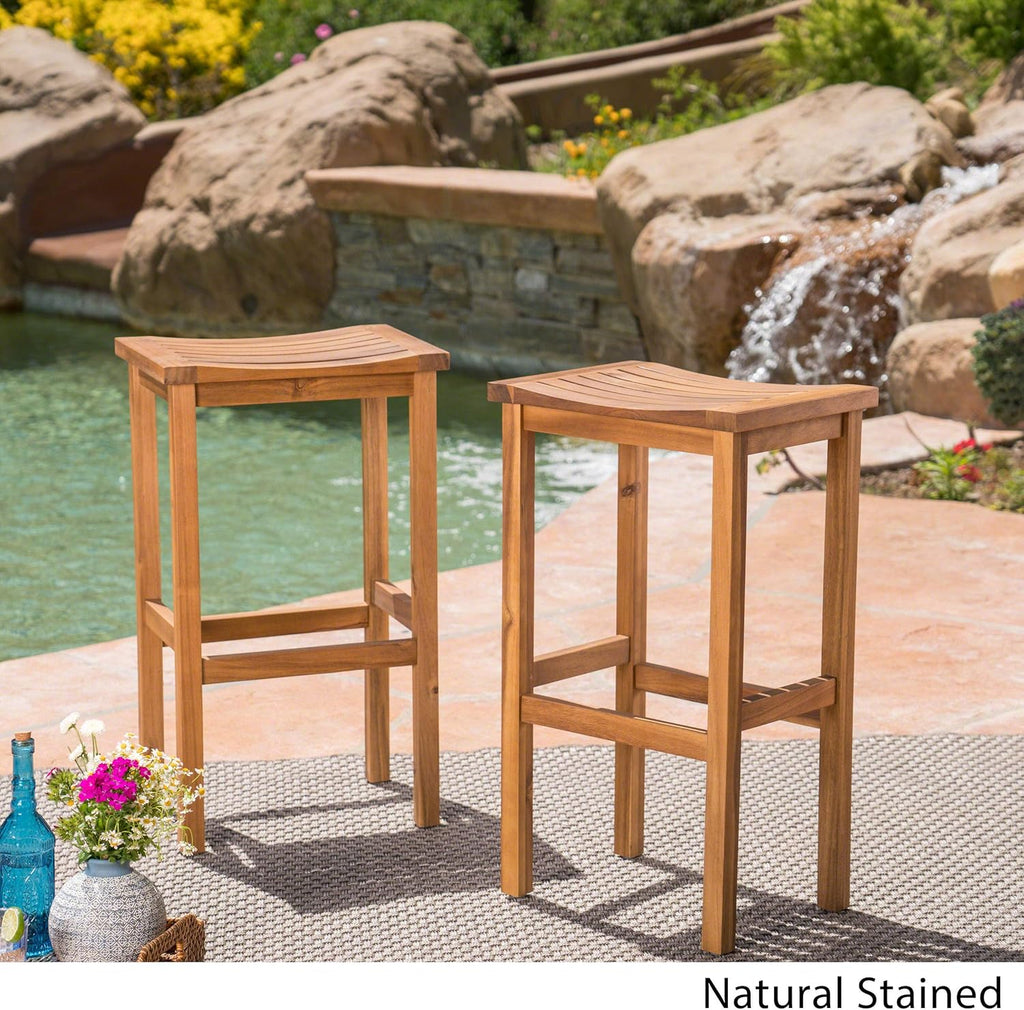 Christopher Knight Home Caribbean Outdoor 30" Acacia Wood Barstools, 2-Pcs Set, Natural Stained