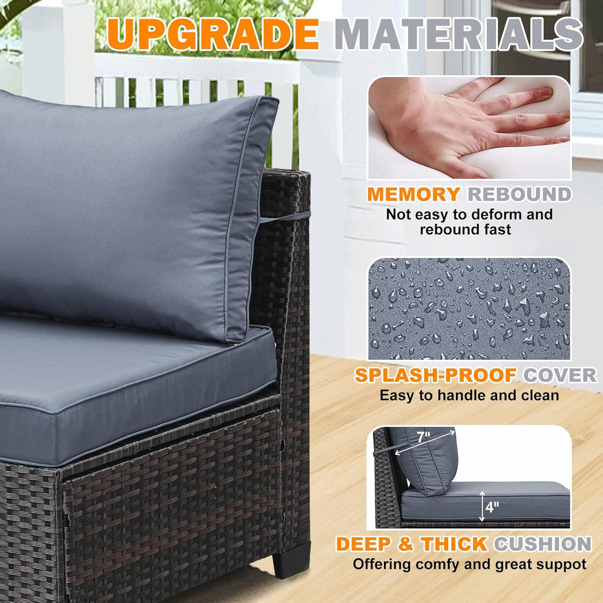 5 Pieces Patio Furniture Set,Wicker PE Rattan Outdoor Sectional with Cushion & Coffee Table, Patio Conversation Sofa for Garden, Backyard, Poolside, Grey