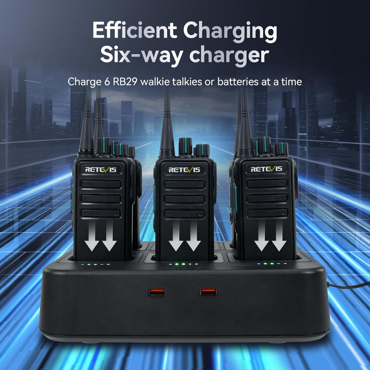 Retevis RB29 Walkie Talkies with Shoulder Mic,Rechargeable 2 Way Radios 6 Pack,with 6 Way Multi Gang Charger,Intuitive Charging Progress,Rugged Two Way Radio for Business Factory Jobsite Warehouse