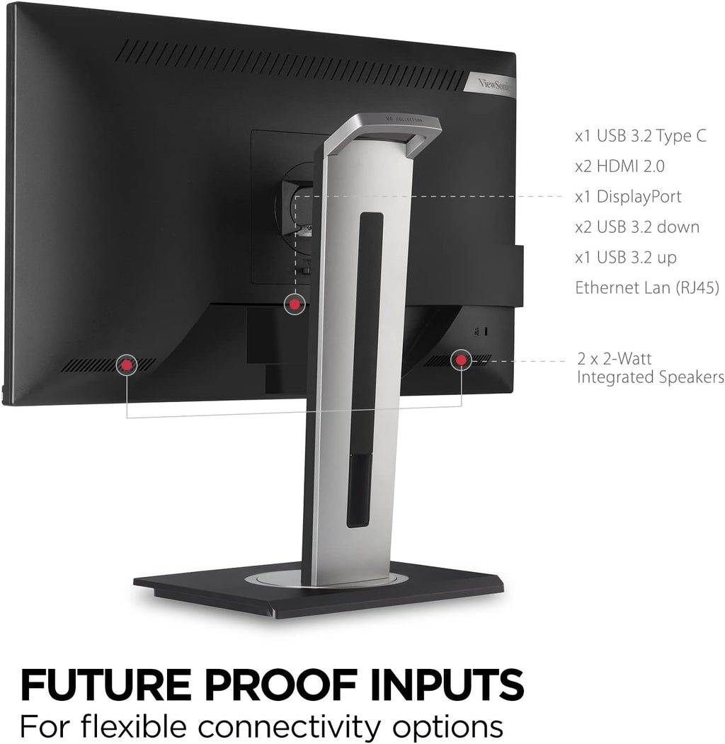ViewSonic VG2756-4K 27 Inch IPS 4K Docking Monitor with 90W USB C, RJ45, HDMI, Display Port (Renewed)