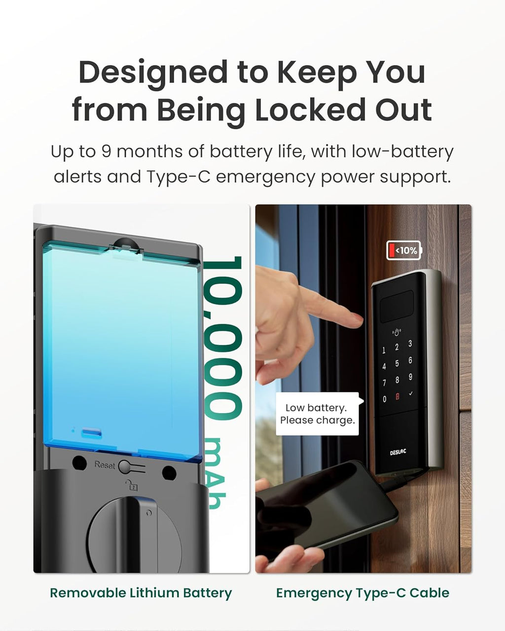 DESLOC Smart Lock K140 Plus with Palm Vein Recognition, Keyless Entry Door Lock with Keypad Deadbolt, App Control, Auto Lock Digital Door Lock for Front Door with Mechanical Key Backup, Black