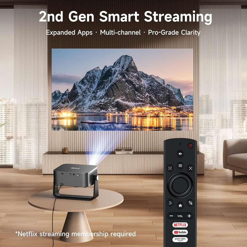 2000 ANSI/Auto Focus & Keystone/Built-in APP 4K Outdoor Projector with Wifi and Bluetooth, Smart Portable Projector with Built in Apps YouTube/PrimeVideo & Dolby, Home Theater Projector with HDR10+