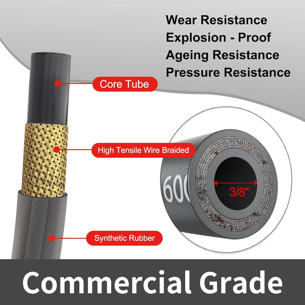 3/8'' Pressure Washer Hose 150 FT, Hot and Cold Water Power Washer Hose Max 248°F, 3/8 Quick Connect Commercial Industrial Grade Steel Wire Braided Kink Proof Extension Hose -4800 PSI